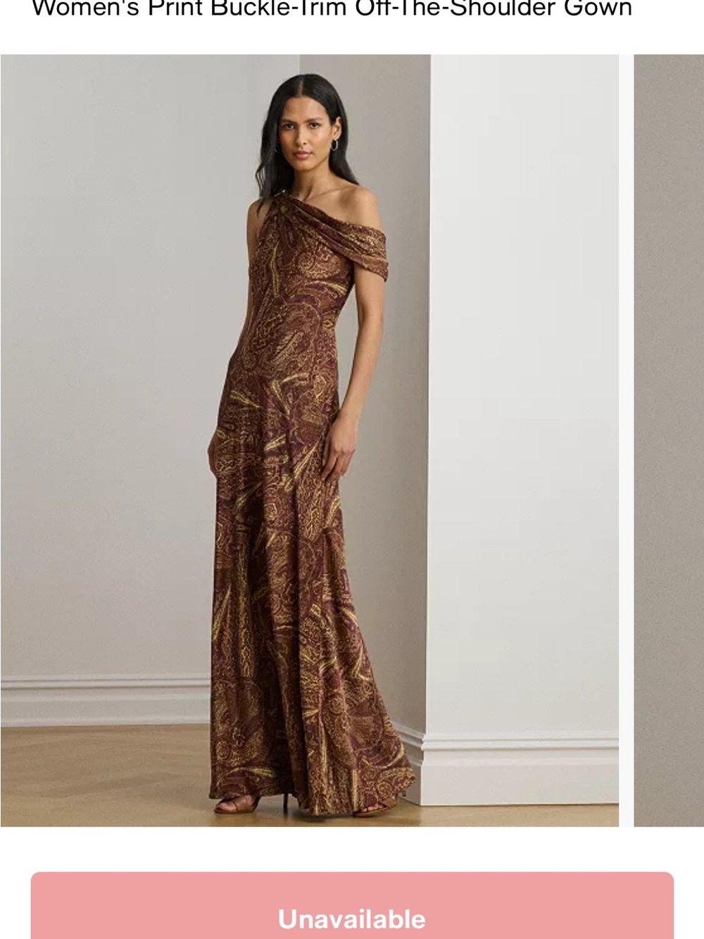Lauren Ralph Lauren Women's One-Shoulder Printed Gown in Brown and Gold